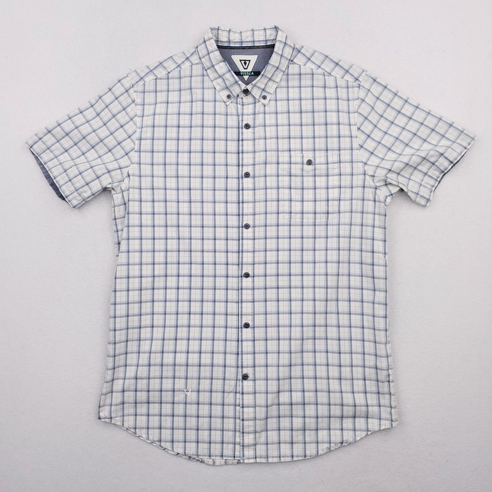 Vissla‎ Shirt Mens Medium Blue White Check Plaid Button Down Preppy Streetwear